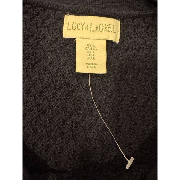 Lucy & Laurel Womens Black Textured Knit Pullover Sweater With Button Details Lo - Picture 4 of 10